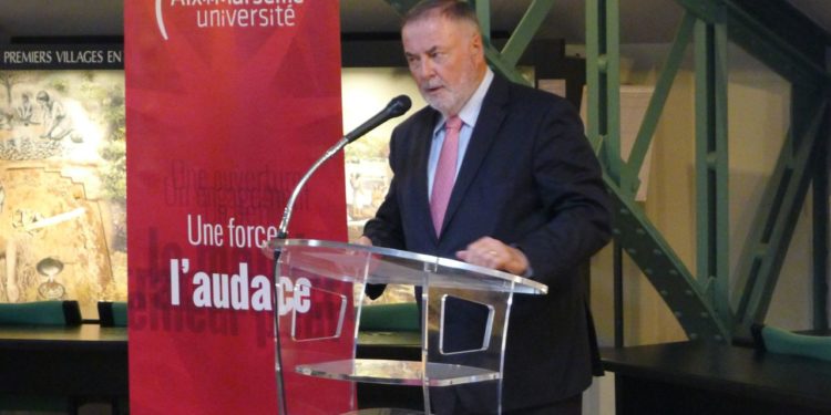 Loïc Fauchon, le président du Conseil mondial de l'eau ici lors d'une intervention à Aix Marseille Université (archives Gomet').