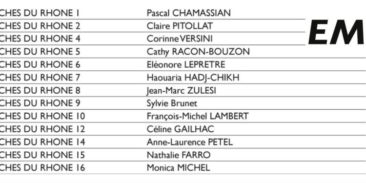 La liste de 13 (sur 16) candidats d'En Marche dans les Bouches-du-Rhône