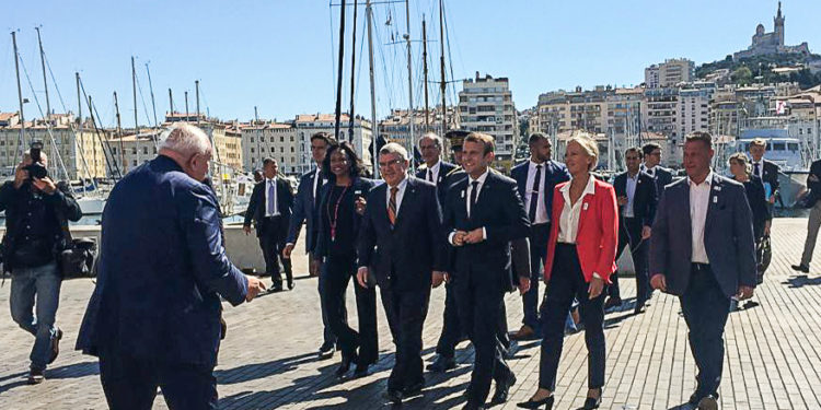 Emmanuel Macron en visite olympique à Marseille en septembre 2017 (photo Gomet'/Archives/JYD)