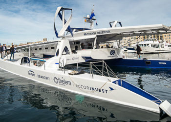 Engie est devenu le partenaire principal d’Energy Observer, premier navire au monde propulsé à l’hydrogène et aux énergies renouvelables. Crédit photo : Jean-Yves Delattre.