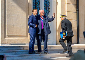 Emmanuel Macron, Jean-Claude Gaudin et le préfet Pierre Dartout vendredi 6 septembre au Pharo (Photo TA/Gomet').
