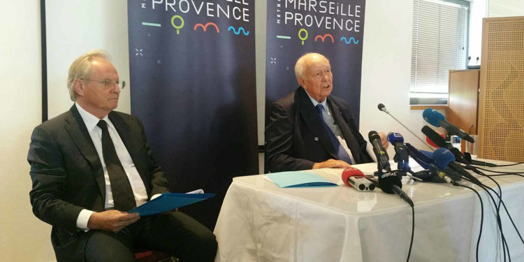 Au Pharo, mardi 4 septembre 2018, Jean-Claude Gaudin avec Jean-Claude Gondard, le DGS de la Métropole et de la Ville de Marseille (Crédit Photo JYD)