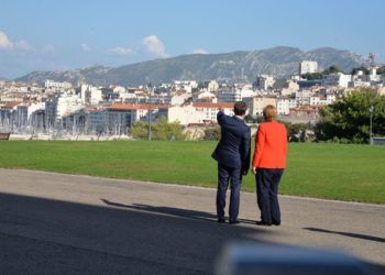 Emmanuel Macron et Angela Merkel vendredi 7 septembre 2018 au Pharo (Crédit photo TD/Gomet')