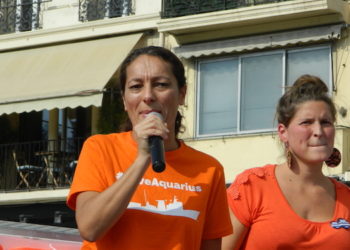 La co-fondatrice et directrice générale de SOS Méditerranée Sophie Beau lors de la manifestation pour l'Aquarius à Marseille. Photo : S.P.