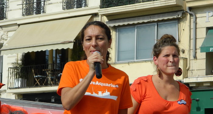 La co-fondatrice et directrice générale de SOS Méditerranée Sophie Beau lors de la manifestation pour l'Aquarius à Marseille. Photo : S.P.