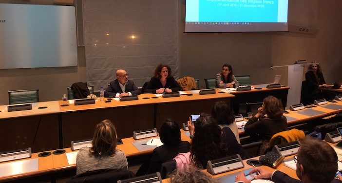 La préfète à l'égalité des chances, Marie-Emmanuelle Assidon, a représenté les emplois francs aux chefs d'entreprises à la CCI Marseille Provence