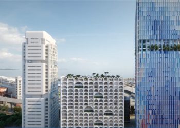 La Porte Bleue va s'installer entre la Marseillaise et la futur tour H99 (Crédit Constructa)