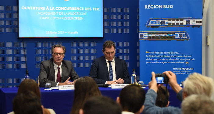 Renaud Muselier a présenté le contenu des premiers appel d'offres pour l'ouverture à la concurrence des TER en Paca (Crédit JP Garufi)