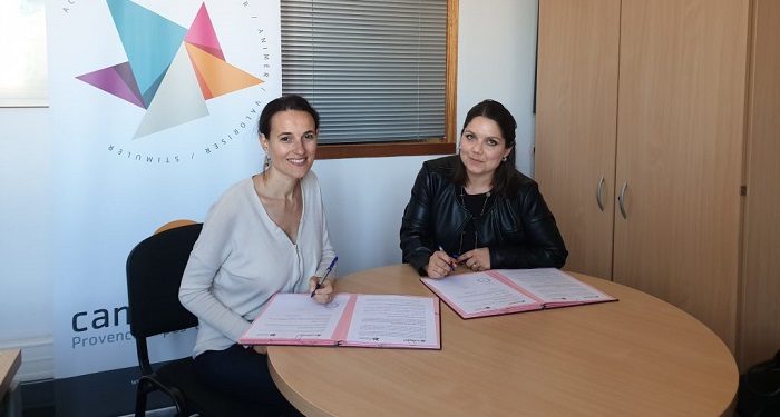 De G.à D : Clara Ducord, la directrice du canceropôle, et Emilie Royère, la directrice d'Eurobiomed