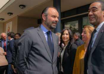 Edouard Philippe vendredi 12 avril 2019 avec les députés LREM Saïd Ahamada, Cathy Racon-Bouzon et Alexandra Louis (Photo JYD).