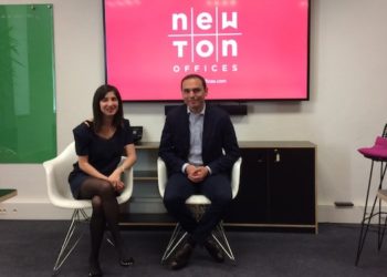 Mai-Lan de Marcilly, directrice de KKR immobilier Europe, et Guillaume Pellegrin, président de Tivoli Capital ont dévoilé jeudi 4 avril leur nouvelle marque de Coworking : Newton Offices