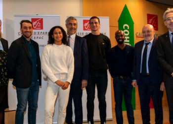 Le Comité de Direction Générale de la CEPAC et les athlètes de la Team CEPAC. De gauche à droite: Catherine Reljic (CEPAC), Jean-Charles Pietrera (CEPAC), Denis Gargaud-Chanut, Carlota Dudek, Joël Chassard (CEPAC), Théo Bussière, Clavel Kayitare, Alain Ripert (CEPAC) et Didier Moaté (CEPAC). ©Bernard Gay