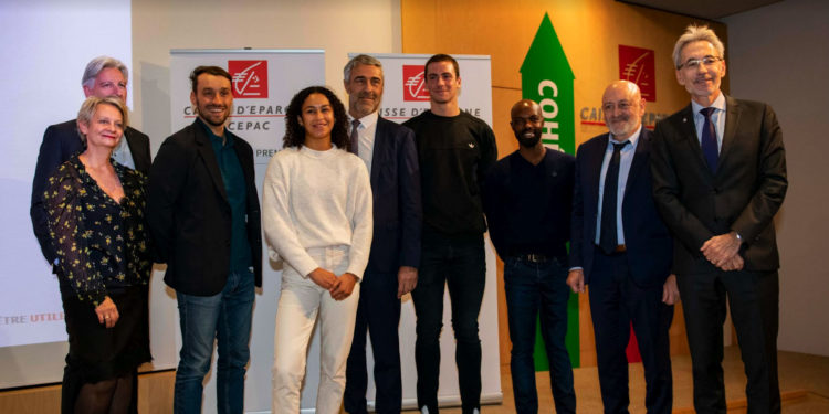 Le Comité de Direction Générale de la CEPAC et les athlètes de la Team CEPAC. De gauche à droite: Catherine Reljic (CEPAC), Jean-Charles Pietrera (CEPAC), Denis Gargaud-Chanut, Carlota Dudek, Joël Chassard (CEPAC), Théo Bussière, Clavel Kayitare, Alain Ripert (CEPAC) et Didier Moaté (CEPAC). ©Bernard Gay