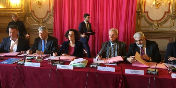 Emmanuel Wargon aux côtés de Roger Meï et Jean-Pascal Gourmes (à droite) et le préfet Pierre Dartout (à gauche)