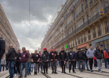 Manifestation de la CGT des ports mardi 14 janvier 2020 à Marseille (Photo JYD/Gomet')