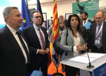 Renaud Muselier aux côtés de Christine Cabau-Woehrel et Bernard Kleynhoff au salon Euromaritime