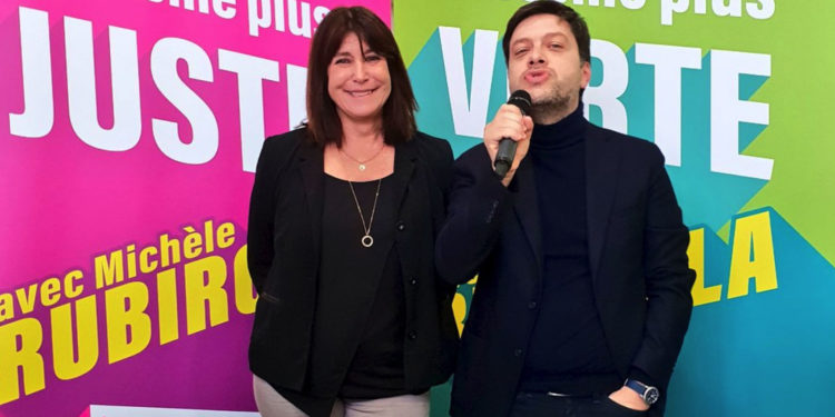 Michèle Rubirola et Benoît Payan lors de la présentation de leurs mesures pour les écoles marseillaises (Crédit @PrintempsMRS)