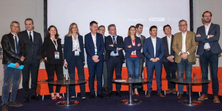 Les partenaires du Smartport Challenge 2e saison réunis au salon Euromaritime (Photo DR).