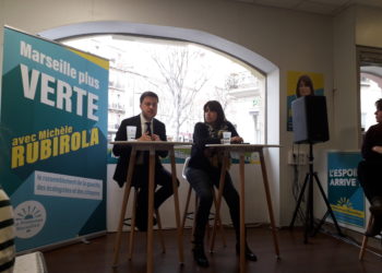 Michèle Rubirola et Benoît Payan (Printemps Marseillais) ont tenu un point presse pour annoncer qu'ils allaient saisir le procureur de la République (crédit : JRG).