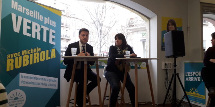 Michèle Rubirola et Benoît Payan (Printemps Marseillais) ont tenu un point presse pour annoncer qu'ils allaient saisir le procureur de la République (crédit : JRG).