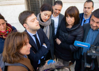 Les têtes de liste du Printemps marseillaios à la sortie de leur rendez-vous à la préfecture (Photo JY Delattre).