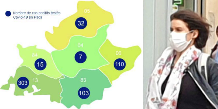 Le dernier décompte de l'ARS Paca mercredi 18 mars du nombre de cas détectés au coronavirus covid-19 (Source ARS Paca).