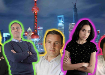 La première promotion de China Booster (de gauche à droite): Cécile Vialla, CEO de Corpo35, Adel Arigue, CEO d'Airbliss, David Desquiens, CEO d'Atelier Sainte Victoire, Kahina Mounier, CEO de Konjak Paris et Lionel Melka, President de Konjak Paris (Crédit DR).