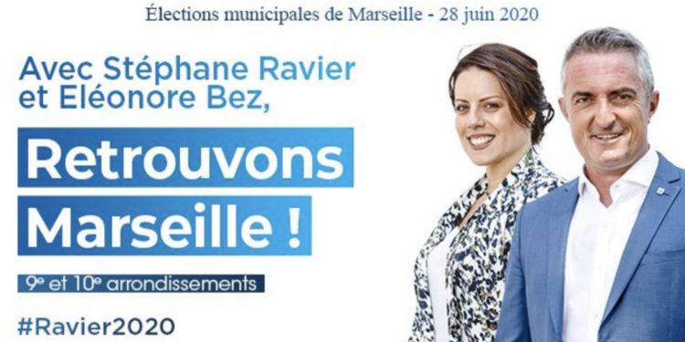 Affiche électorale du RN pour le second tour des municipales à Marseille dans les 11e et 12e arrrondissements.