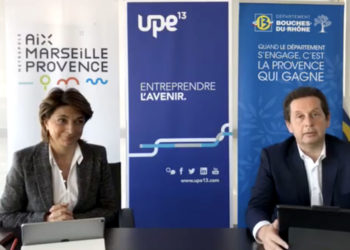 Martine Vassal ici avec Philippe Korcia, le président de l'UPE 13 (Capture Facebook).