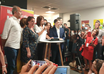 Michèle Rubirola et les leaders du Printemps Marseillais au QG de campagne dimanche 28 juin au soir (Crédit @JYDelattre)