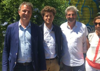 François-Michel Lambert, Julien Bayou et Rosy Inaudi aux côtés de Jean-Marc La Piana, candidat à Gardanne. (Crédit Photo : Guy Porcedo)