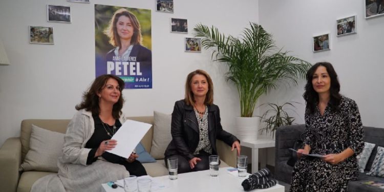 Marie-Pierre Coustenoble, Anne-Laurence Petel et Alexandra Louis. présentent le plan pour l'égalité femmes-hommes à Aix. (Crédit photo : LL)