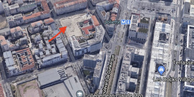 Le périmètre du projet Icade à deux pas de la place de la Joliette (Crédit : Google map).