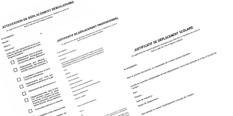 Trois attestations dérogatoires pour pouvoir sortir de chez soi pendant le confinement.