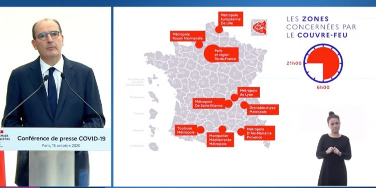 Le Premier ministre Jean Castex jeudi 15 octobre détaille les nouvelles mesures du gouvernement prises pour lutter contre la deuxième vague de Covid19 (Capture d'écran)
