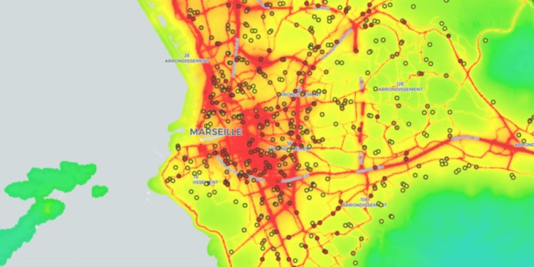 Un exemple d'open data appliquée à Marseille : la cartographie de la pollution autour des écoles de Marseille (Source : Greenpeace)