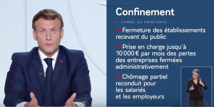 Emmanuel Macron annonce le reconfinement de la France mercredi 28 octobre (capture Twitter)