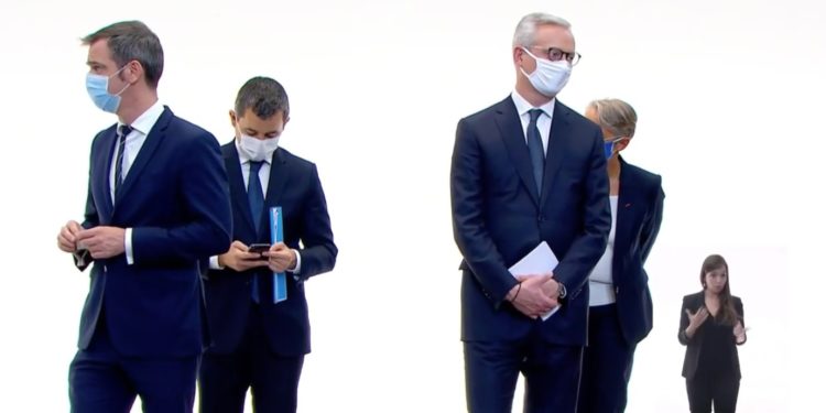 Les ministres du gouvernement lors de la conférence de presse de Jean Castex jeudi 15 octobre 2020 (Capture d'écran)