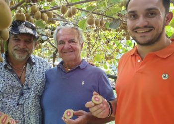 Sylvain Colleville, directeur commercial chez Peruzzo, Antonio Ruffo, directeur général de Fruitgrowing Equipment & Service, Tony Saglietto, directeur de Peruzzo. Crédit Peruzzo)