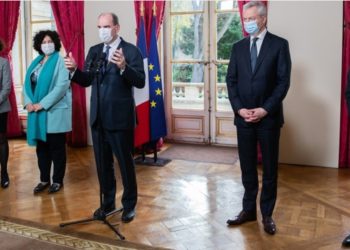 Jean Castex et ses ministres lundi 14 décembre annoncent les financements du Plan de relance pour les bâtiments publics (Crédit : gouvernement.fr)