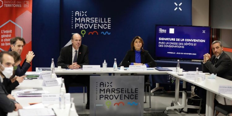 Eric Lombard et Martine Vassal en novembre au siège de la Métropole Aix Marseille Provence (Crédit DR)