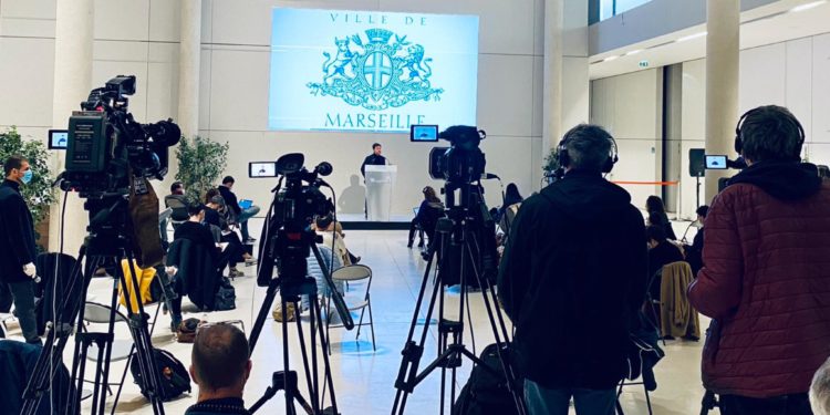 Benoît Payan en conférence de presse jeudi 7 janvier 2021. Crédit : Ville de Marseille.