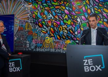 Rodolphe Saadé et Elisabeth Borne en septembre 2018 lors de l'inauguration de ZeBox (Crédit JYD/Gomet')