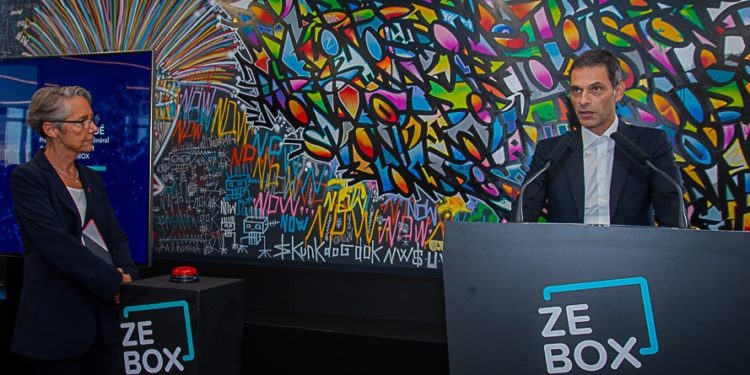 Rodolphe Saadé et Elisabeth Borne en septembre 2018 lors de l'inauguration de ZeBox (Crédit JYD/Gomet')