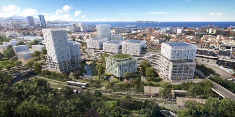 Theodora accueillera des call center, un centre de cyber-sécurité et des logements étudiants (Crédit CARTA Associés & AER Studio)