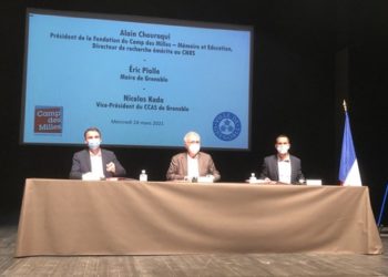 Eric Piolle, Alain Chouraqui et Nicolas Kada (crédit : fondation Camp des Milles)