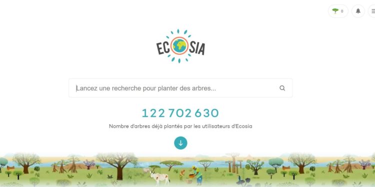 Le moteur de recherche écoresponsable Ecosia (copie d'écran)
