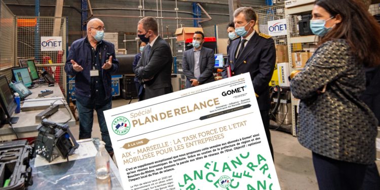 Le ministre Olivier Dussopt dans les locaux d'Onet Technologies à Marseille lundi 17 mai (Crédit Gomet'/JYD).