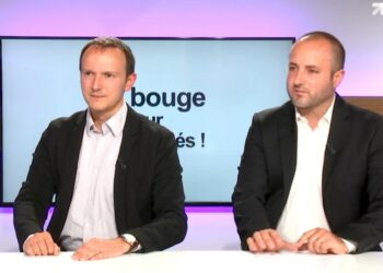 Arthur Leroux (à droite) et Antoine Pauchet sur le plateau de la banque Boursorama lors du roadshow d'introduction en Bourse d'Enogia (Capture Boursorama)