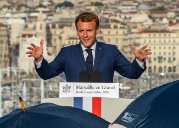 Emmanuel Macron au Pharo jeudi 2 septembre 2021 (Crédit Jean Yves Delattre/Gomet')